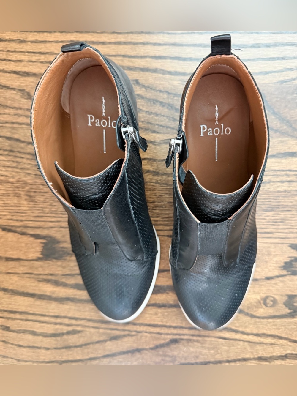 Paolo Black Perforated Wedge Sneakers with White Sole - size 8.5 - Picture 2 of 6